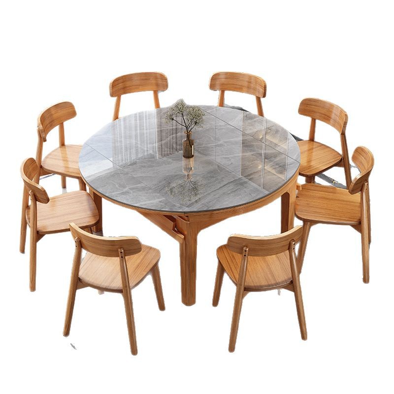 Solid Wood Small Apartment Nordic Slate Dining Table Retractable Folding Modern Simple Home Dining Induction Cooker Dining Table