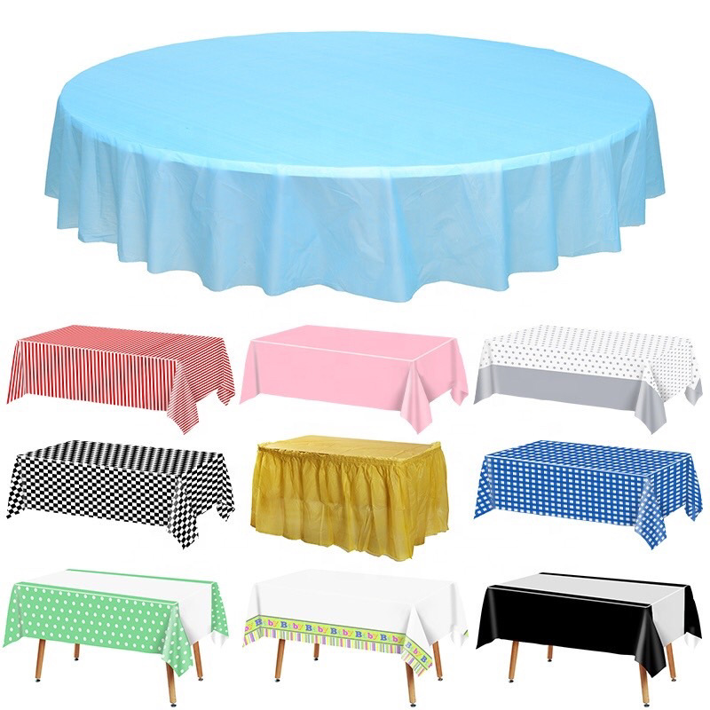 Одноразовая скатерть Peva, квадратная клетчатая скатерть, разлагаемая, водонепроницаемая, для вечеринки, однотонная, круглая