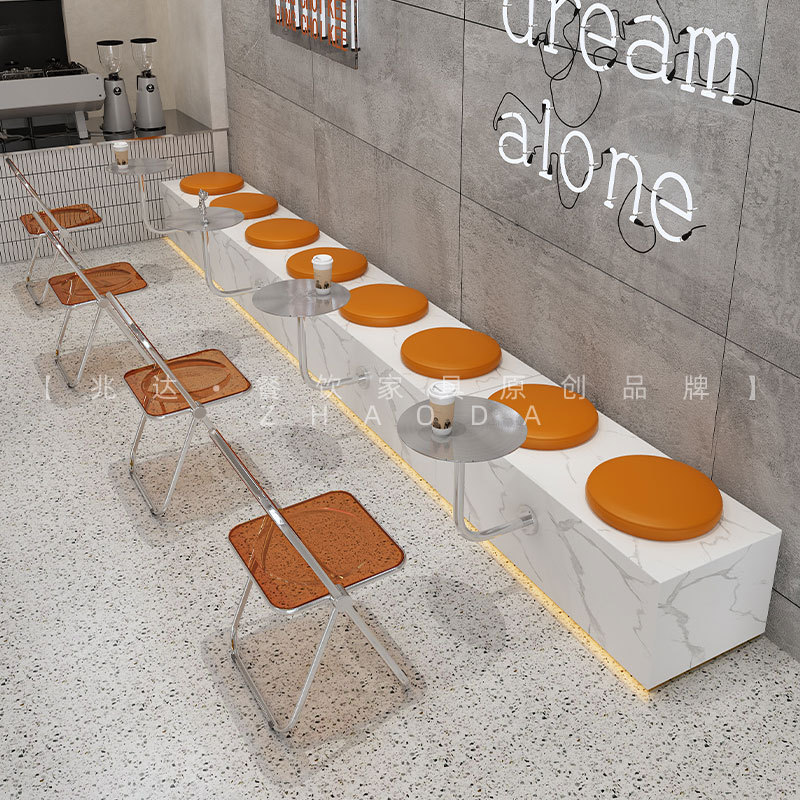 Light Luxury Simple Style Milk Tea Shop Bar Chair Stainless Steel Table Coffee Table Sofa Card Seat Coffee Shop Dining Table and Chair Combination
