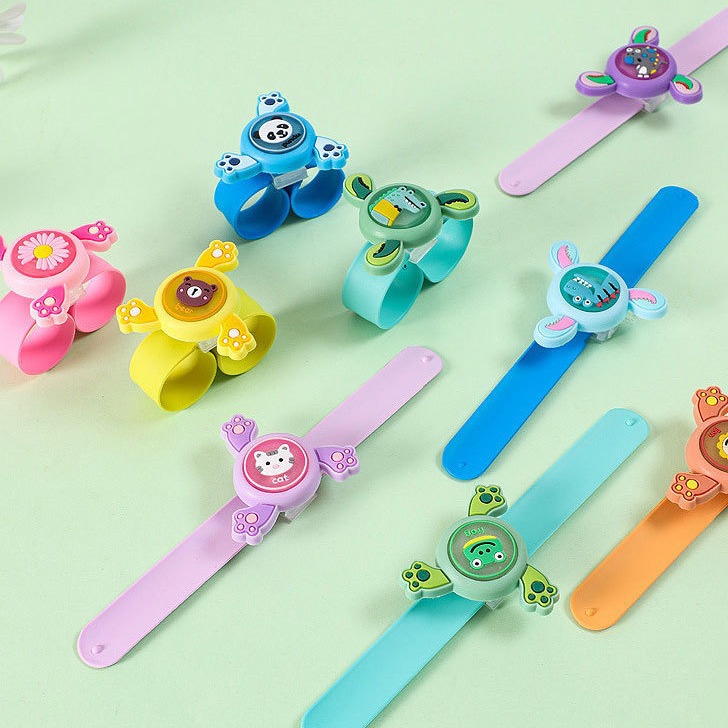 Children's Flash Watch Summer Bracelet Gyro Snap Ring Cartoon Rotating Protective Bracelet Boxed Small Toys Wholesale
