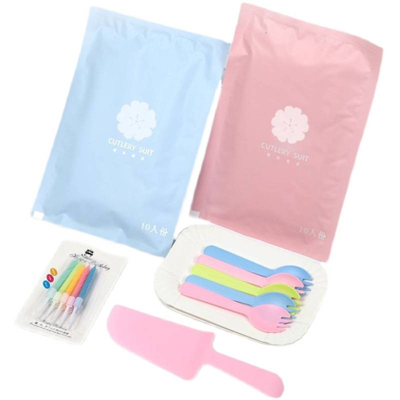 Disposable Paper Plate Knife and Fork Plate Candle Set Cake Tableware Dinner Plate Four-In-One Combination Birthday Knife and Fork Plate Fork