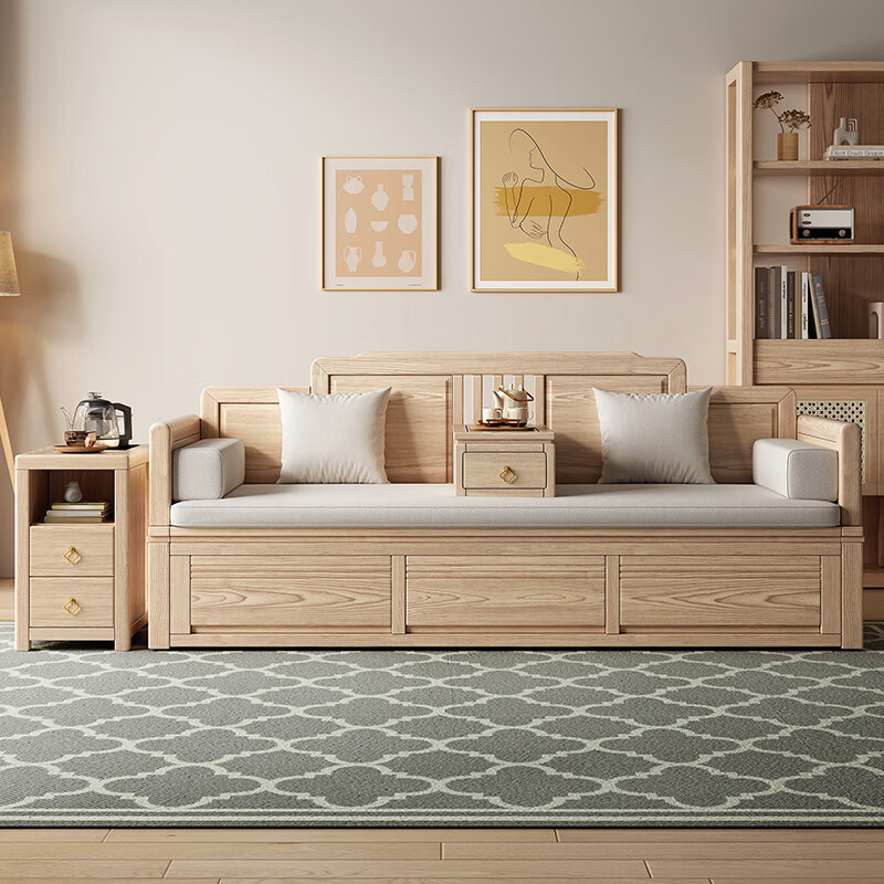 White wax wood new Chinese style all solid wood sliding luohan bed small apartment retractable storage bed simple Multifunctional Sofa Bed
