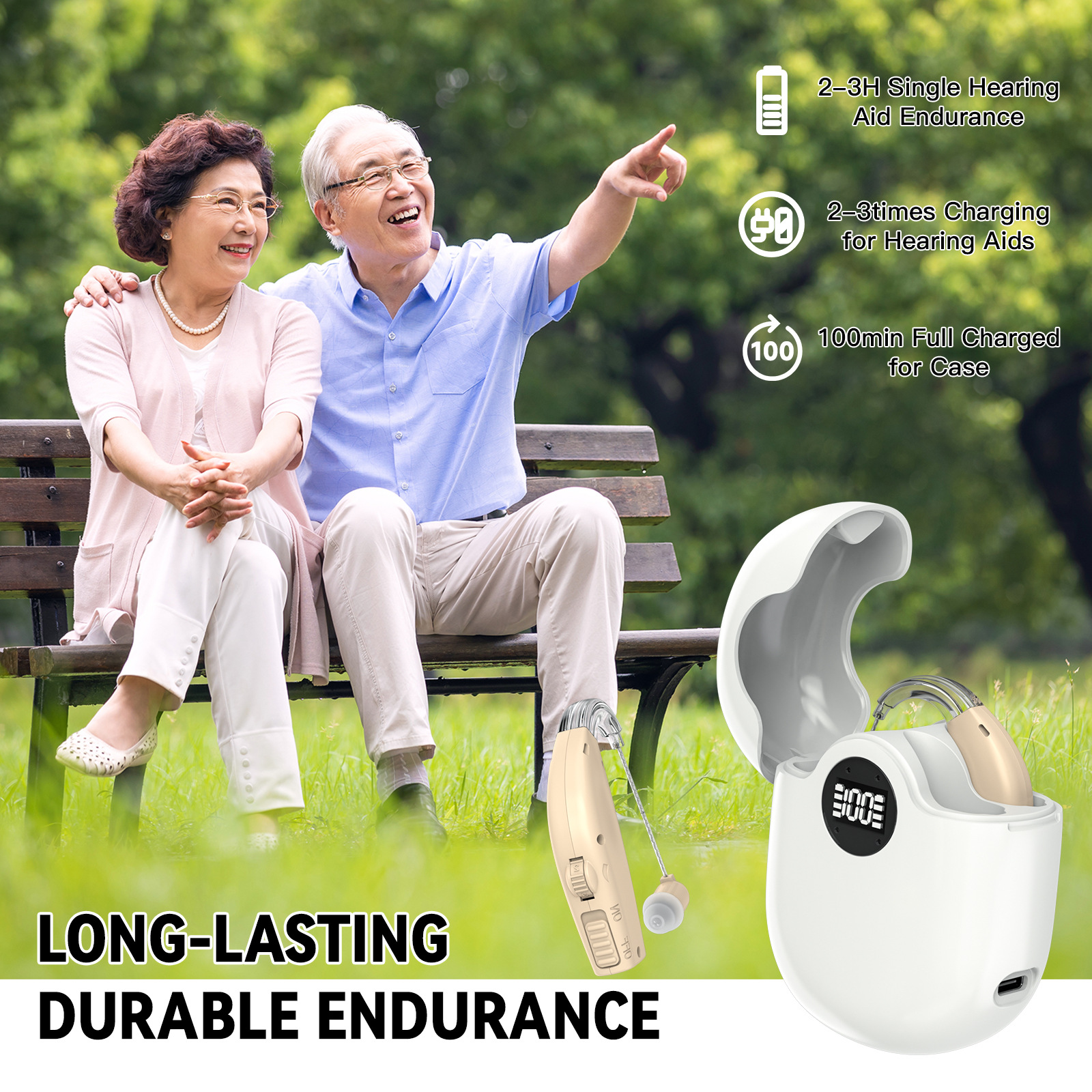 Cross-Border Exclusive Behind-The-Ear Hearing Aid for the Elderly Digital Display Charging Box Integrated Sound Amplifier Wireless