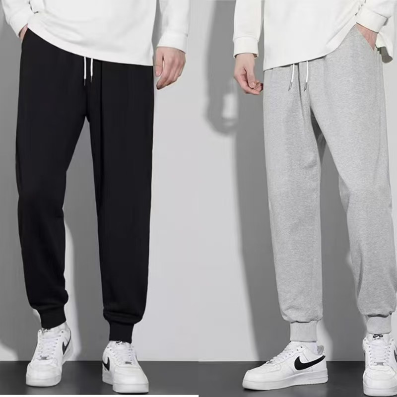 Men's Casual Loose Jogger Sweatpants Autumn Pure Cotton Cuffed Tapered Spring Autumn Knit Gray Jogger Sweatpants Long Pants