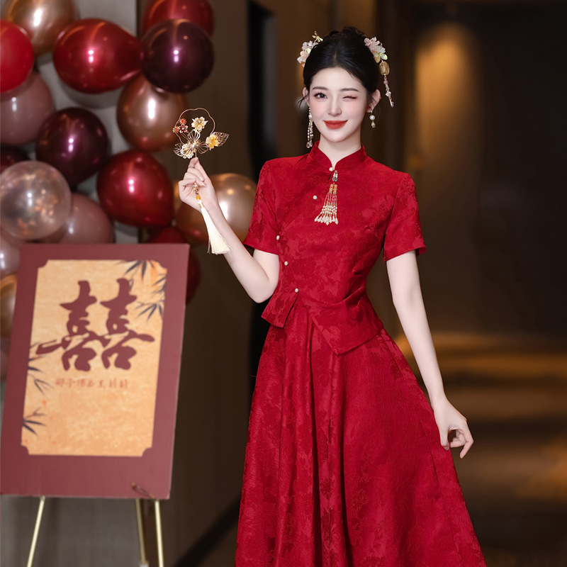 Новое китайское улучшенное платье чонгсам для тостов, невеста, свадебное, красное, платье для помолвки, для женщин