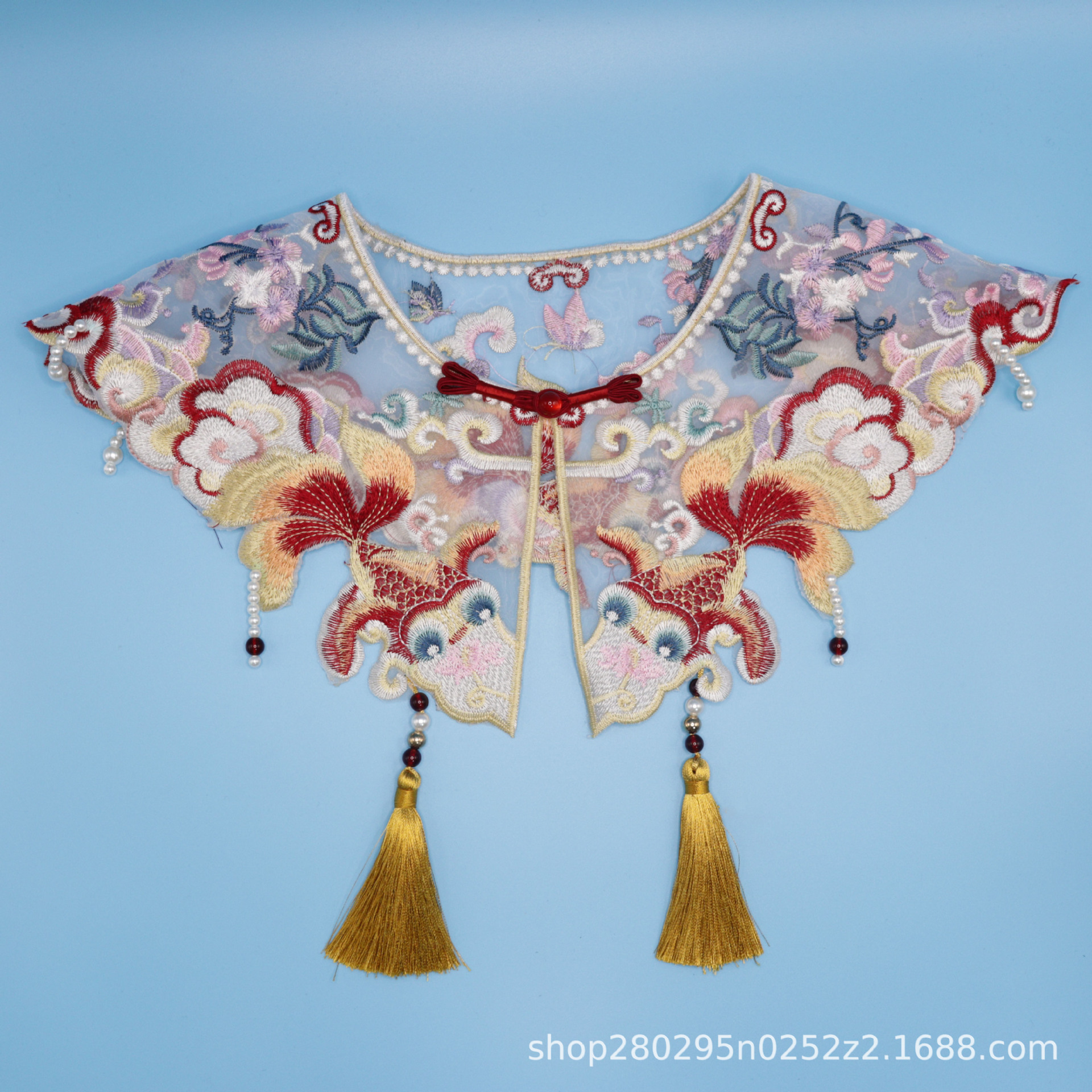 Детская одежда в китайском стиле Ханьфу с облачными бретелями, висячими ушками, воротником в виде золотой рыбки, вышитым кружевом и декоративным воротником, маленький плащ