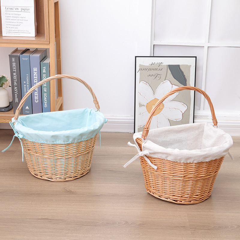 Wicker flat side basket vegetable basket hand-woven storage basket adult bicycle basket woven basket portable shopping basket