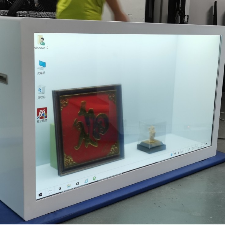 Custom Transparent Display Cabinet for Figurines with Lcd Screen 32inch Virtual and Real Interactive Display Multi-Link Same-Screen Different Display