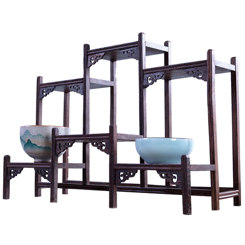 Redwood Solid Wood Purple Sand Pot Shelf Tea Set Rack Storage Rack Small Bogu Rack Chicken Wings Wood Duobao Pavilion Display Rack Ornaments