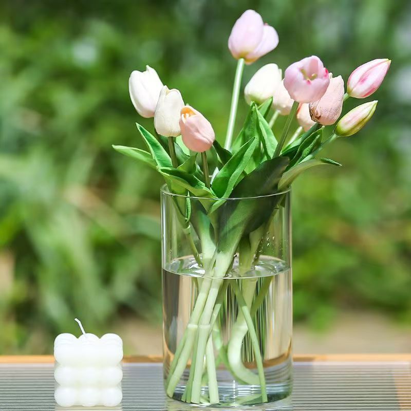 Small Glass Vase for Flowers, Transparent Straight Tube Dried Flowers, High Borosilicate Glass Vase, Flower Hydroponic Plant Vase Decoration