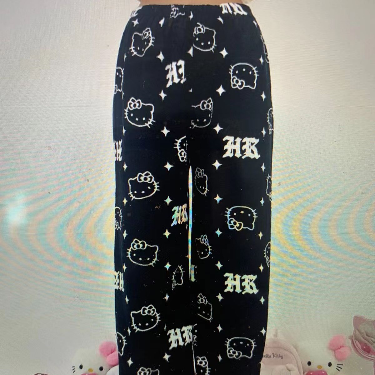 Foreign trade Halloween cartoon KT cat flannel pajama pants women's autumn and winter fleece-lined warm casual home graffiti pants