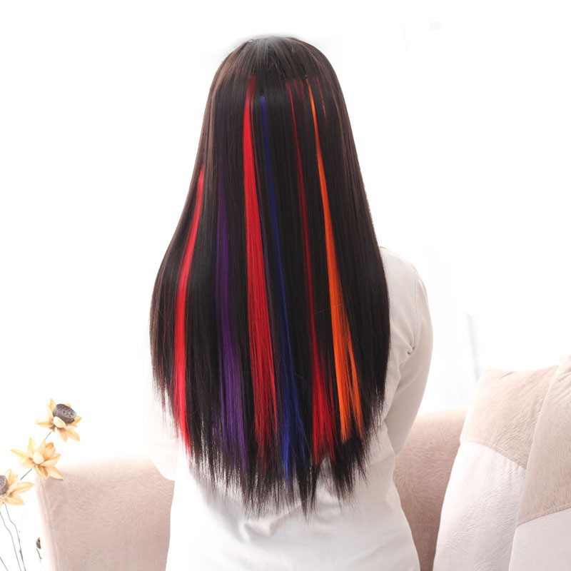 Colored Wig Piece Long Straight Hair Piece Hanging Ear Dyed One Piece Wig Hair Extension Highlighted Wig High Temperature Silk Curly Hair Factory