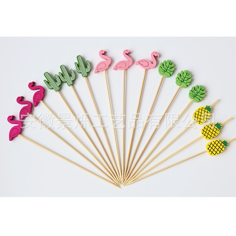 Summer New Hawaiian Hamburger Sign Cocktail Sign Disposable Bamboo Toothpick Cartoon Pattern Mix and Match