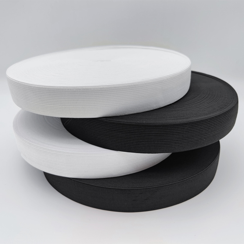 Black and White Crochet Elastic Band, Plain Flat Wide Elastic Knit, Strong Elasticity, Skirt Waistband Elastic Band