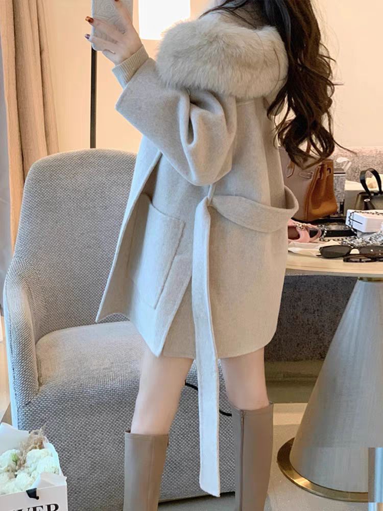 Женское шершащее пальто весна 2024 Новинка корейский стиль свободное пальто в стиле Хепберн двустороннее для миниатюрных женщин