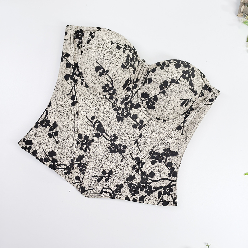 Xia Xin Chinese Classic apricot Branch Embossed High-end Body Shaping Corset Belly Covering Waist Slimming Fishbone Top