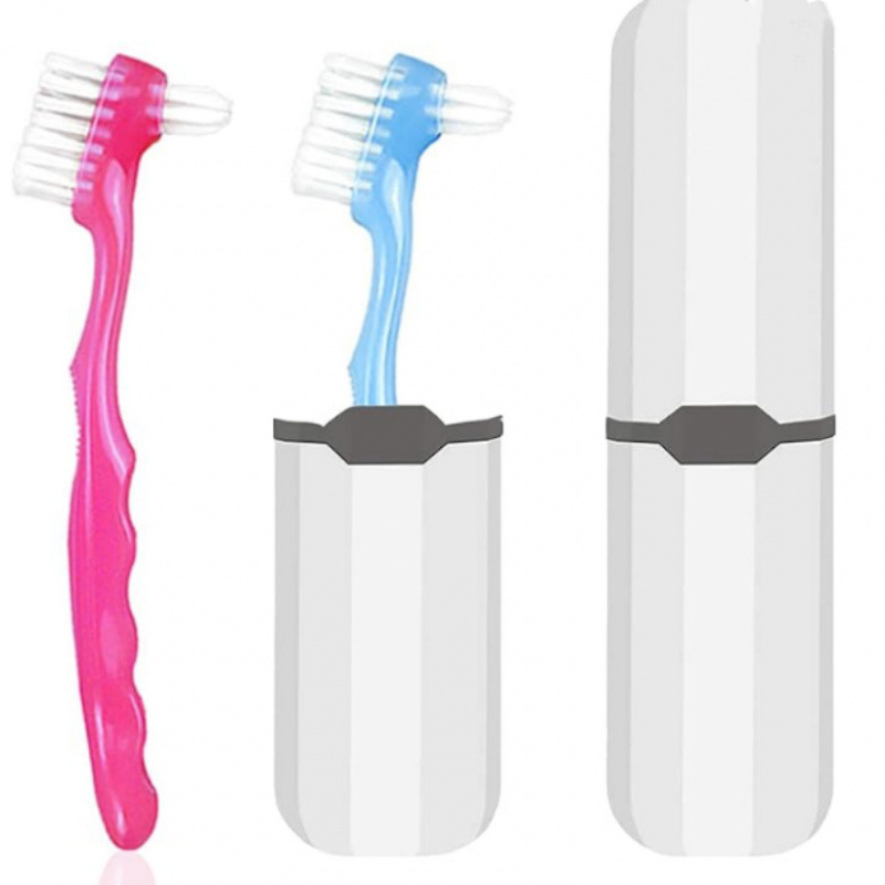 Denture Cleaning Double-headed Toothbrush Double-sided Denture Toothbrush Denture Cleaning Care Brush Jelly Toothbrush