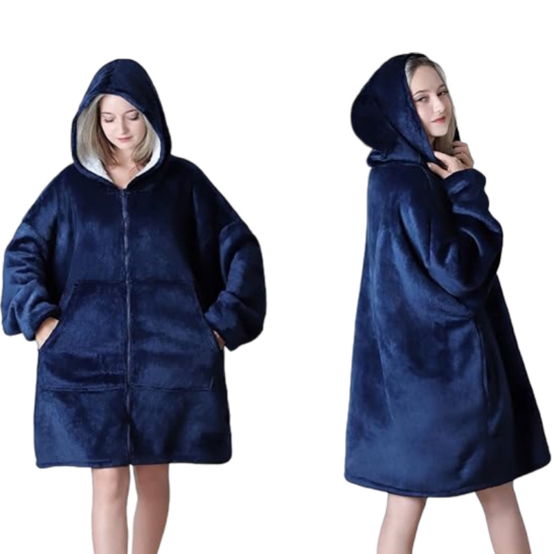 Huggle Hoodie New Zipper Wearing TV Blanket Outdoor Cold-proof Hooded Fleece Lazy Clothes