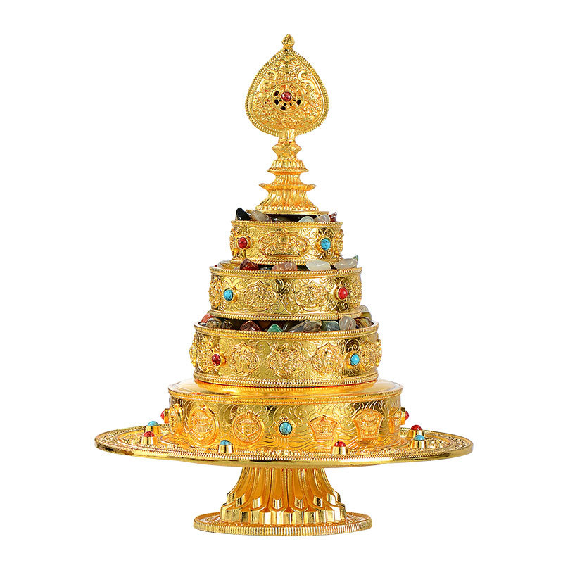 Foyuanhui Eight Auspicious Copper Alloy Inlaid Gem Carved Manzha Plate Indoor Study Ornaments