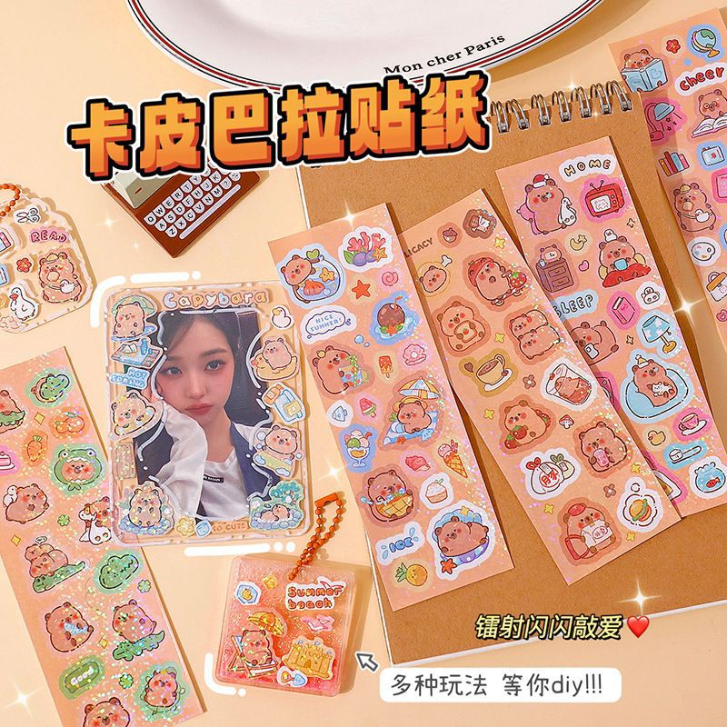 Наклейка Kapibara Goka, лазерные наклейки, милые мультяшные наклейки для детей, водонепроницаемые декоративные наклейки