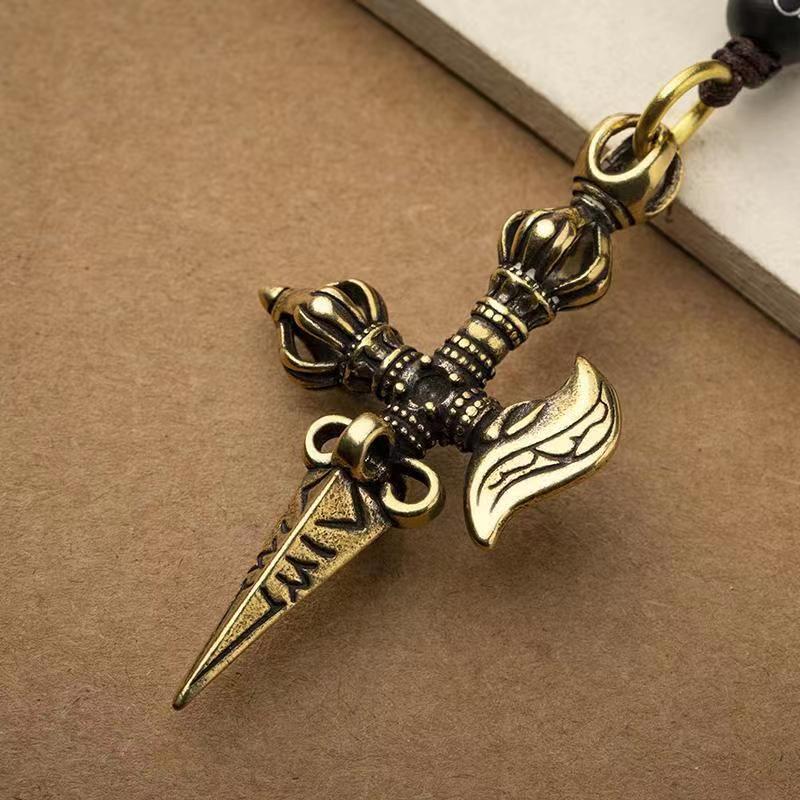 Brass Vajra Pendant Magic Instrument Ancient Method Pendant Magic Pestle Xizang Tantric Magic Instrument Brass Car Keychain