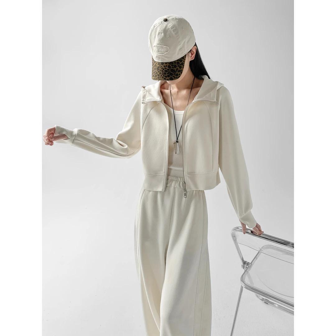 Grab the Mirror Small Waist Essence Short Three-Dimensional Cut Slim-Fit Sports Hooded Sweatshirt Women's Spring and Autumn Loose Micro-silhouette Zipper Jacket