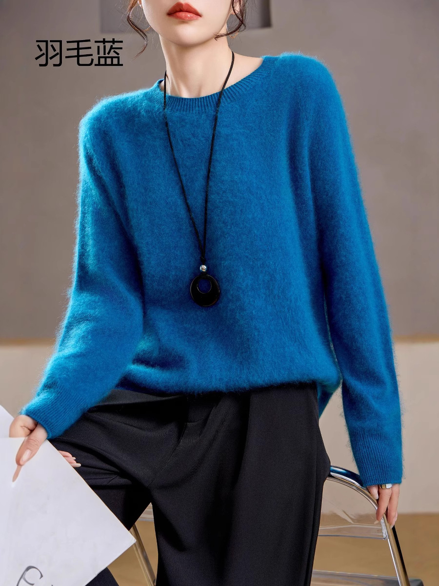 [Fleece Series] 5% Cashmere 95 Wool Round Neck/V-Neck Seamless Brushed Cashmere Sweater Women's Sweater 25 Years New