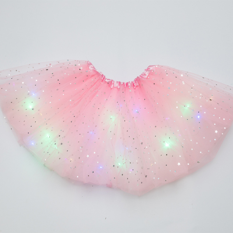 Foreign Trade Kidsren's Skirt European and American Led Light Skirt Kidsren's Tutu Skirt Tutu Skirt Star Sequin Luminous Skirt Gauze Skirt Skirt