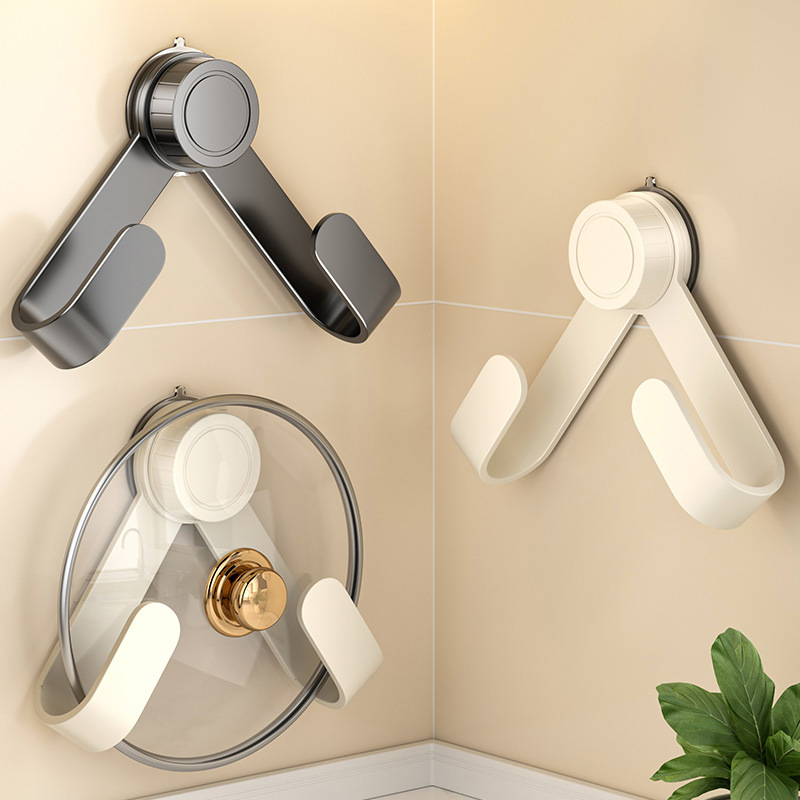 Suction Cup Rotating Pot Cover Rack Punch-free Wall-mounted Kitchen Multifunctional Storage Rack Chopping Board Cutting Board Hook Placer
