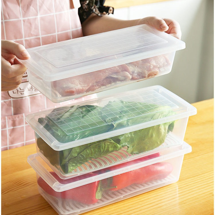 Refrigerator Frozen Fish Drain Box Kitchen Classification Storage Box Plastic Rectangular Refrigerated Storage Box with Lid