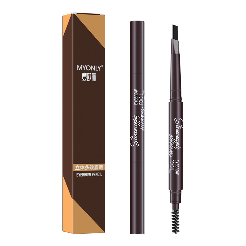 Maioli three-dimensional multi-effect eyebrow pencil double-headed triangle one-word beginner eyebrow pencil is not easy to faint makeup pen cross-border