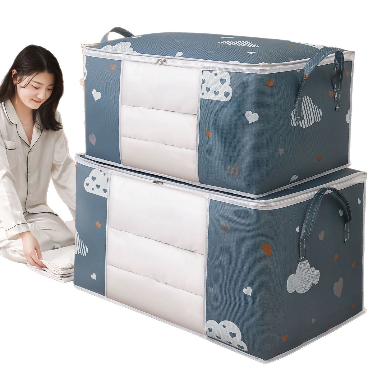 Clothes and Quilt Storage Bag, Large-Capacity Clothing and Quilt Storage Bag, Thickeneded Moving Bag, Zipper Moisture-Proof Storage Bag