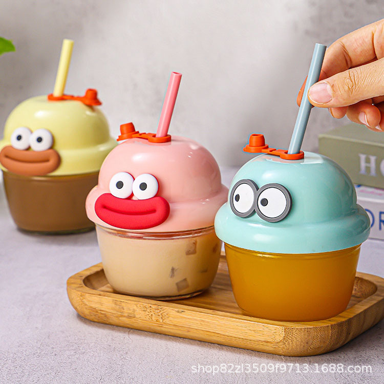 Internet Celebrous Explosive Pier Cup Cartoon Glass Suction Cup Beverage Coffee Cup Advertising Promotion Drainage Small Gift Cup