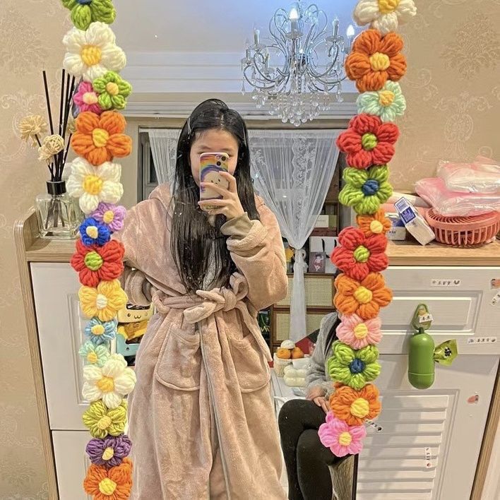 Puff Flower Finished Red Book DIY Mirror Handmade Homemade Flower Bedroom Decoration Mori Wool Decoration Accessories