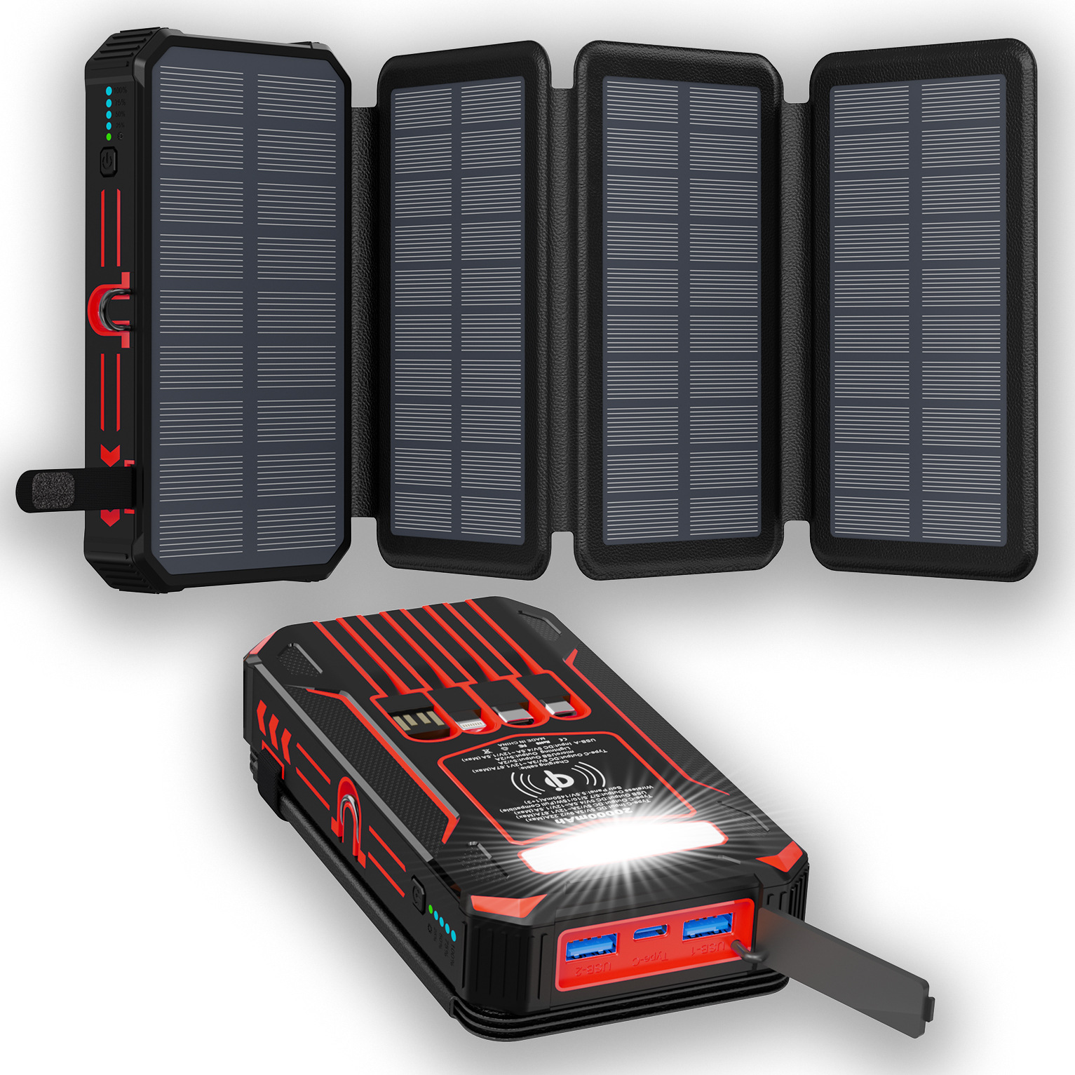 Cross-border 20000 mA solar charging treasure foldable wireless charging mobile power fast charging can be ordered logo