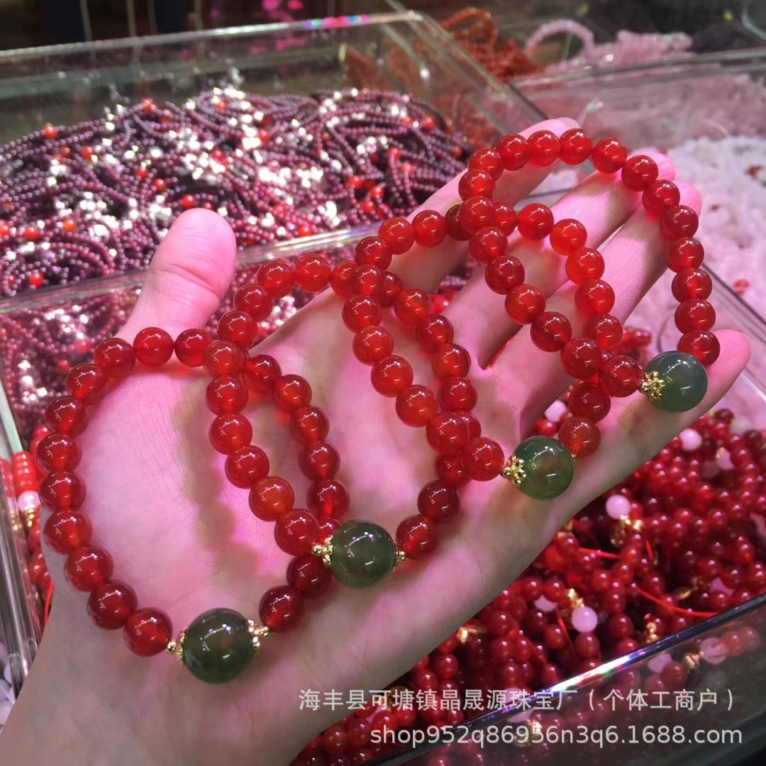 Natural Red Agate Bracelet Southern Red Bracelet with Green Agate Single Bead Summer Fashion Little Red Book Live Welfare