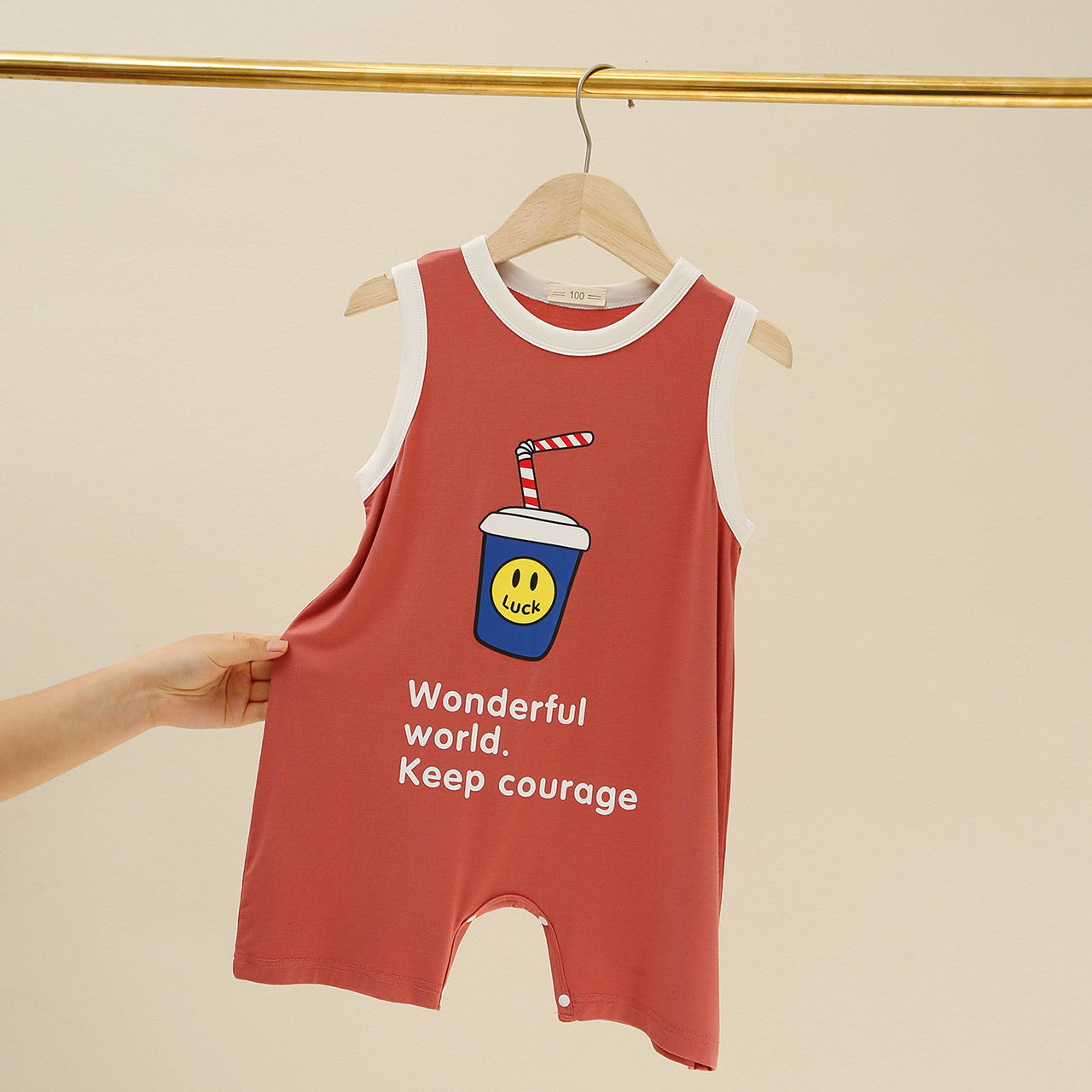 Modal cotton children's pajamas baby's one-body vest 2023 summer thin boys and girls climbing clothes home clothes tide