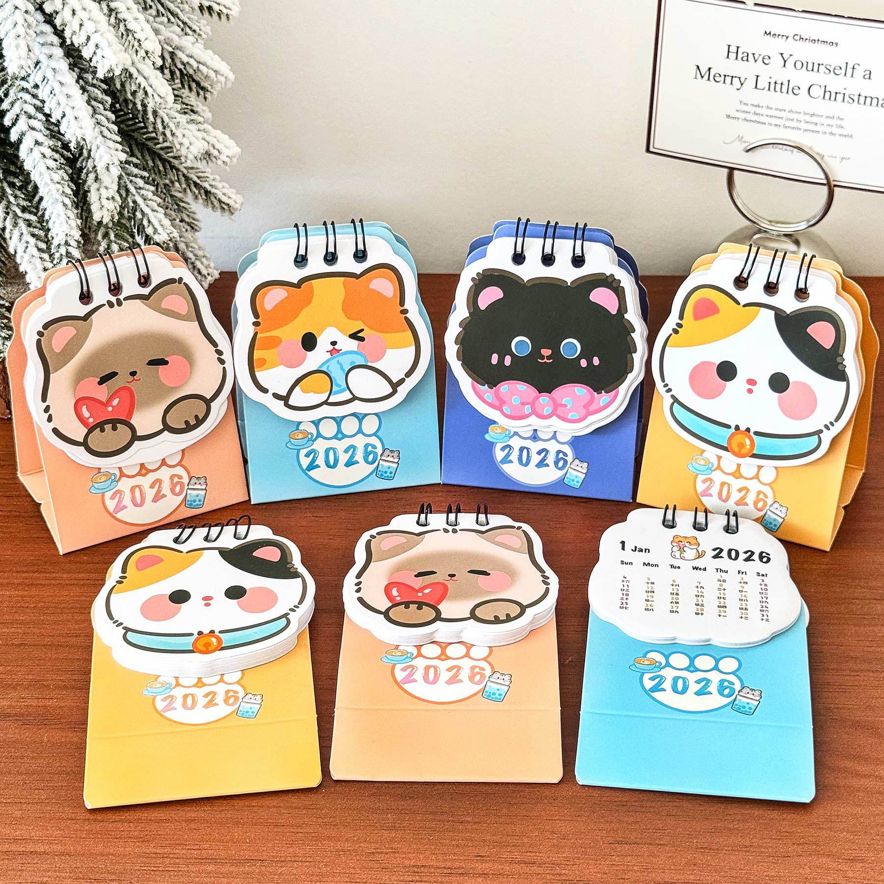 2026 Kitten Doudou Desk Calendar Student Cute Girly Heart Punch Card Ornament Cartoon Mini High-Value Small Calendar