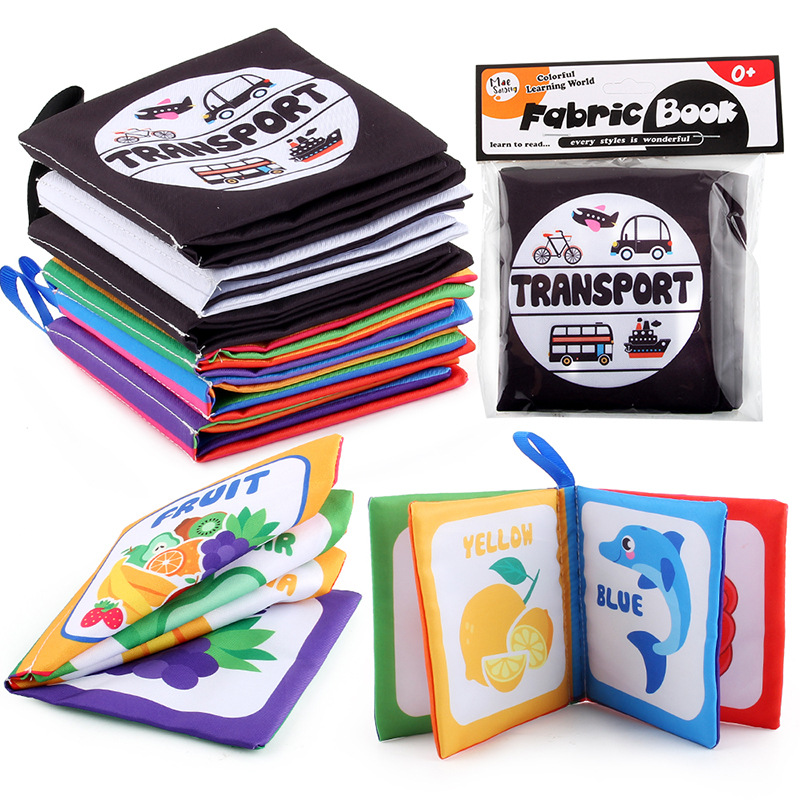 Early Education Baby Black and White Cloth Book Hand Can't Tear Cloth Book Color Cognition Animal Belt Ring Paper Baby Cloth Book