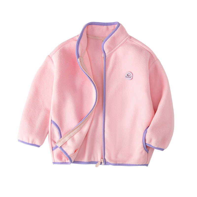 2025 New Autumn and Winter Kidsren's Stand-Up Collar Polar Fleece Jacket for Boys and Girls Contrasting Color Fleece Jacket Warm Wy1006