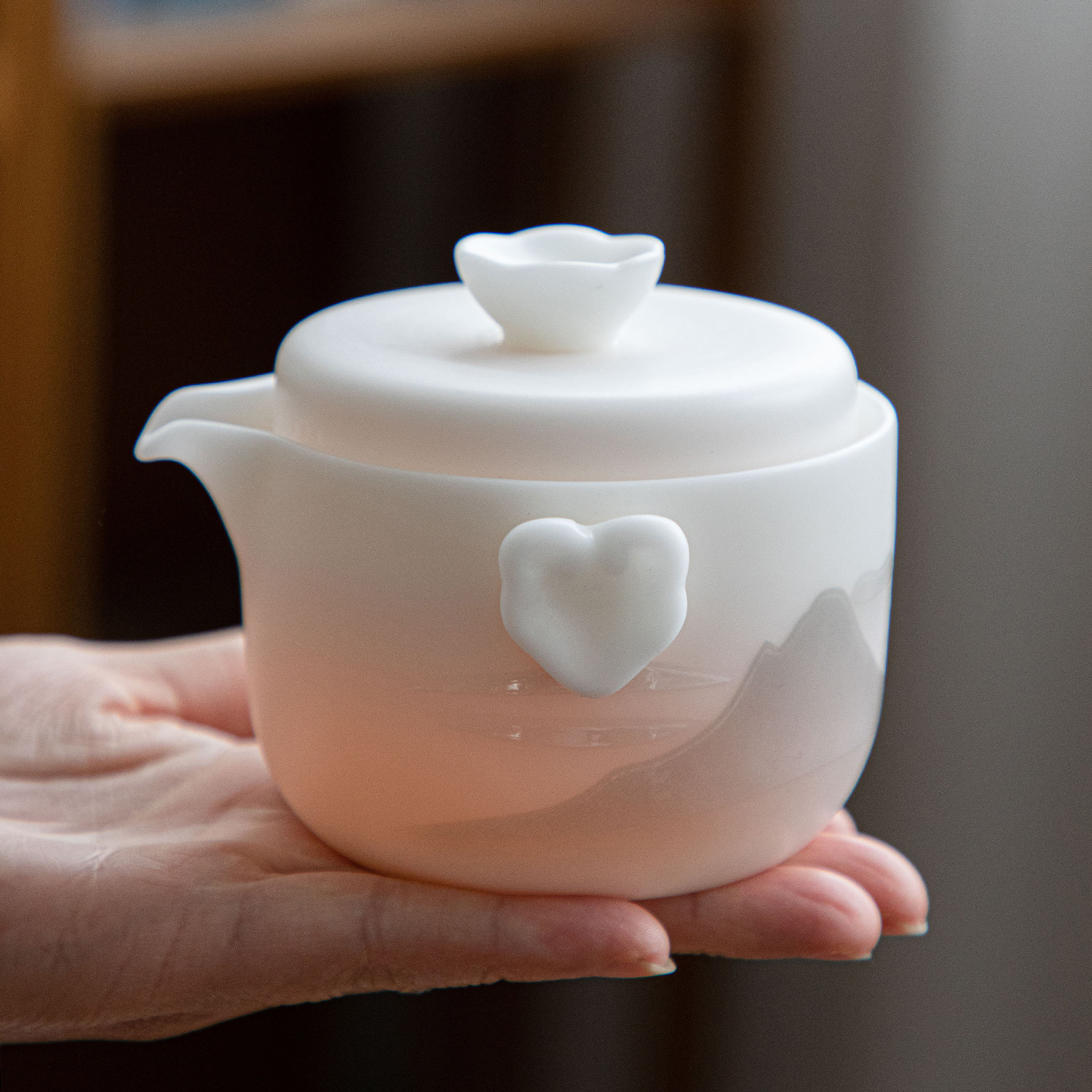 Ruoyu Ceramic Quick Cup, One Pot and Three Cups, Plain-Fired Hand-Painted Travel Kung Fu Tea Set, Outdoor Leisure Home Souvenir