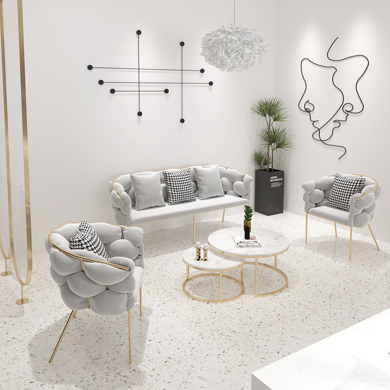 Modern Wrought Iron Sofa Chair, Trendy Studio, Beauty Salon, Café, Milk Tea Shop, Clothing Store, Simple Bubble Sofa Chair