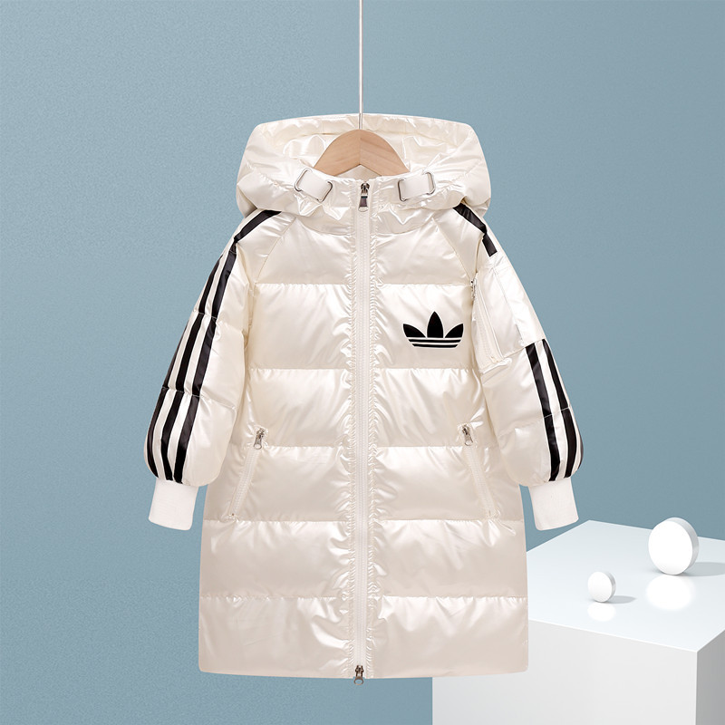 New Kidsren's down Jacket Korean Style Mid-Length Printed Thickeneded Medium and Large Kidsren's Washable Hooded Jacket for Boys and Girls Winter