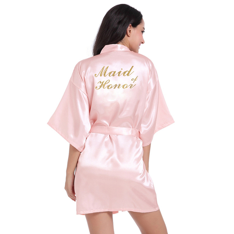 Кардиган халат для подружки невесты с золотым тиснением, летний тонкий халат главной подружки, имитация шелка