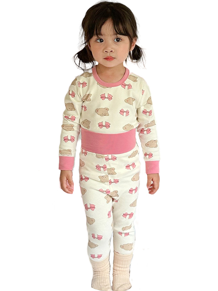 Baby's Autumn Clothes and Pants Cotton Baby's Thermal Underwear Set Boneless High Waist Belly Protector for Boys and Girls Thickened Home Clothes