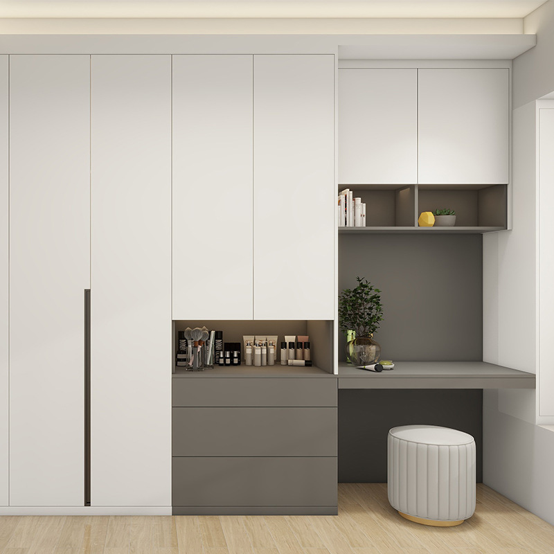 Foshan Whole House Custom Decoration Design Solid Wood Wardrobe Cloakroom Shoe Cabinet Desk Tatami Integrated Combination Wardrobe