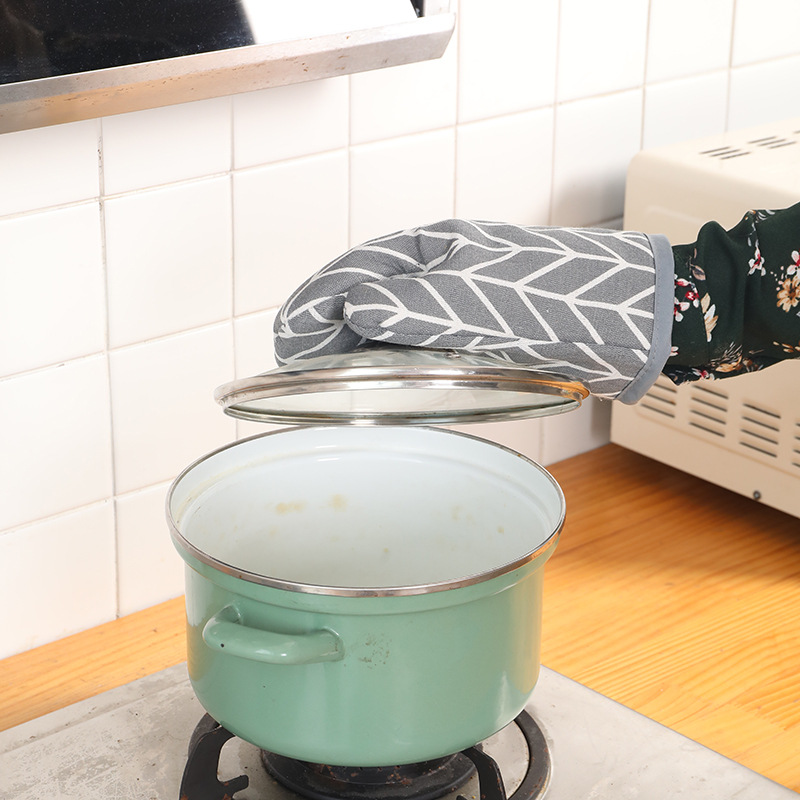 Хлопковые и льняные перчатки для духовки, простые, теплоизоляционные, популярные перчатки против ожогов, перчатки для выпечки в микроволновой печи