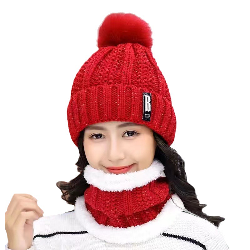 Winter Korean Style Woolen Hat for Women, Fleece-Lined and Thickeneded Scarf for Mother to Heattech While Cycling and Prevent Cold, Knitted Ear Protection Trendy Hat