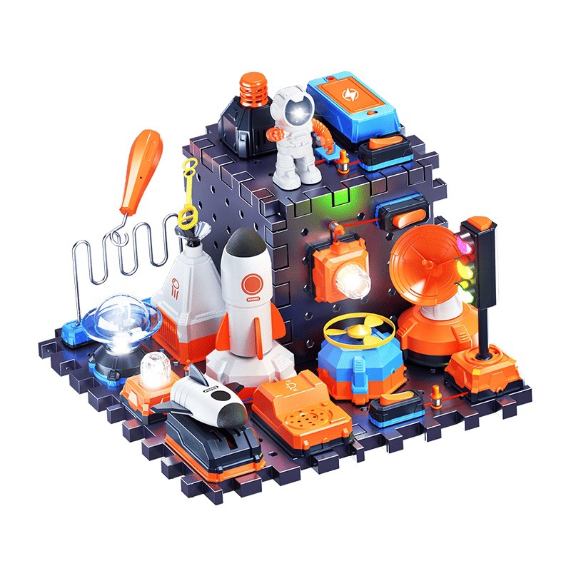 Xueyouma Electronic Building Blocks Children's Space Rocket Model Assembled Toys Circuit Experiment Birthday Gift for Primary School Students