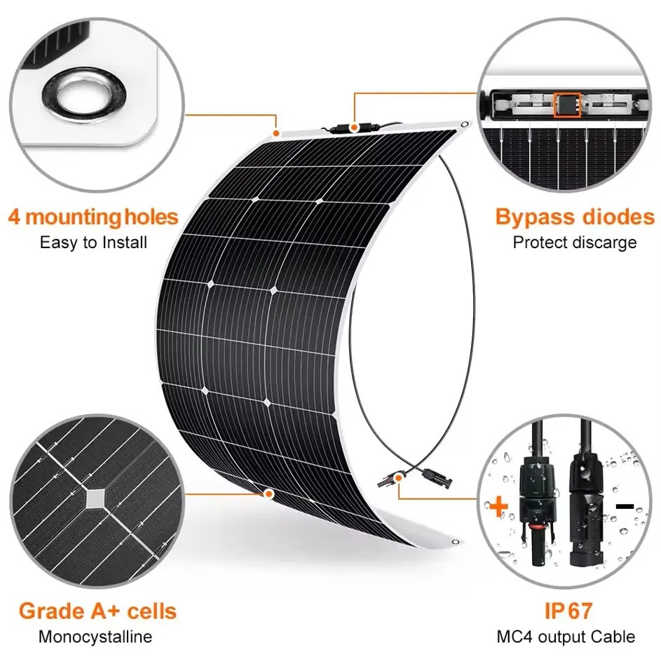 Solar Etfe100W 200W 300W Flexible Photovoltaic Solar Panel Power Generation Panel